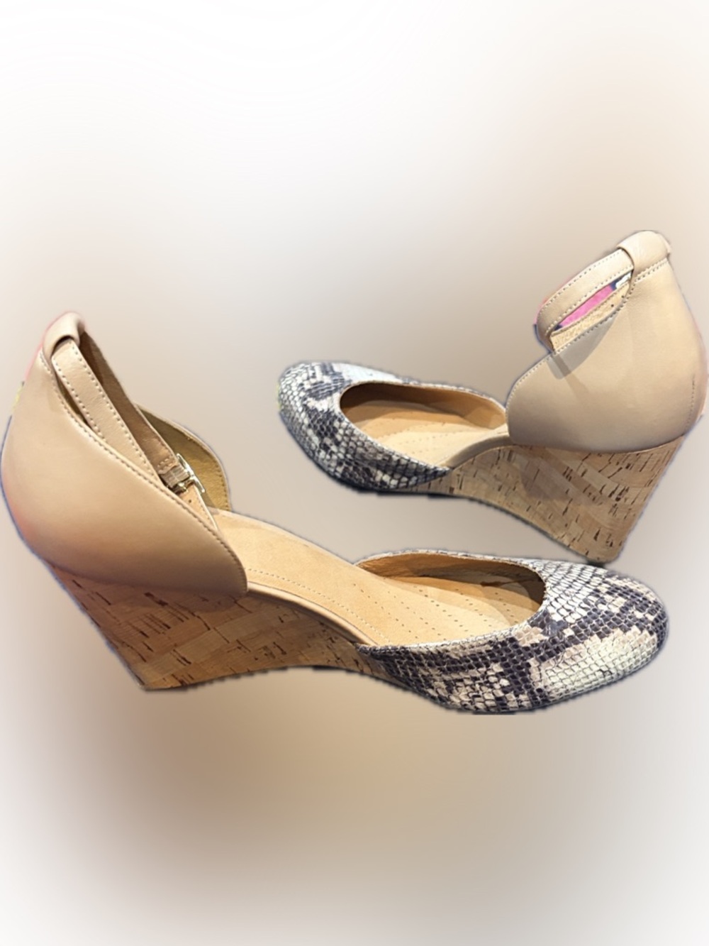 New with Tags Clarks Purity Hyline Snake-Print Wedge Sandals Size 10